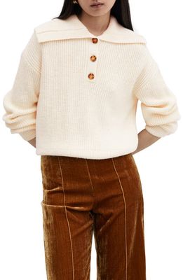 MANGO Button Collar Shaker Sweater in Ecru