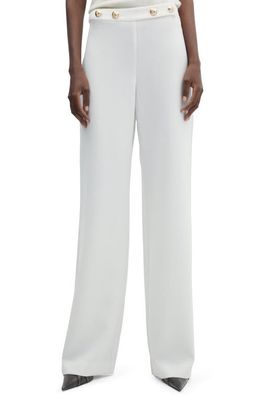 MANGO Button Detail High Waist Wide Leg Trousers in White
