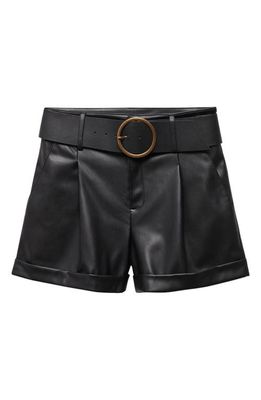 MANGO Caia Belted Faux Leather Shorts in Black