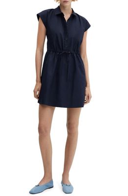 MANGO Cap Sleeve Shirtdress in Dark Navy