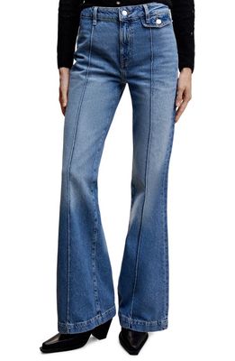 MANGO Center Pintuck High Waist Flare Jeans in Medium Blue