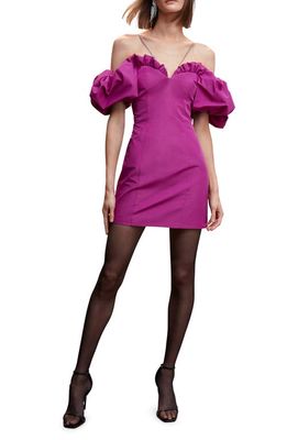 MANGO Chain Strap Cold Shoulder Short Sleeve Cocktail Dress in Purple