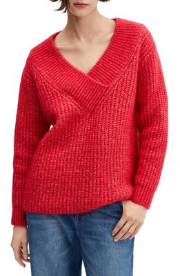 MANGO Chunky V-Neck Sweater in Red