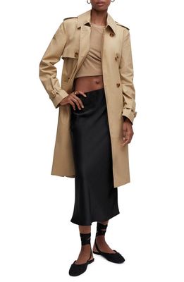 MANGO Classic Double Breasted Water Repellent Cotton Trench Coat in Medium Brown