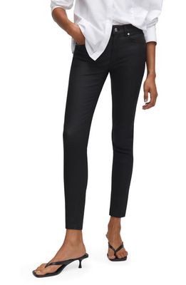 MANGO Coated Mid Rise Skinny Push-Up Jeans in Black