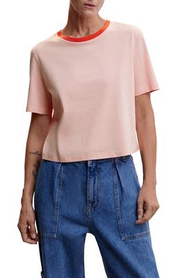 MANGO Contrast Crewneck T-Shirt in Light Pink