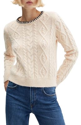 MANGO Contrast Trim Cable Sweater in Beige