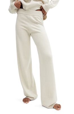 MANGO Cotton & Linen Wide Leg Pajama Pants in Beige