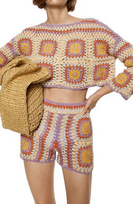 MANGO Cotton Crochet Sweater in Light/Pastel Purple