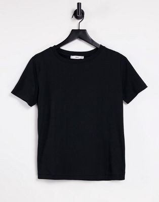Mango cotton round neck t-shirt in black - BLACK