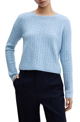 MANGO Crewneck Cable Sweater in Blue