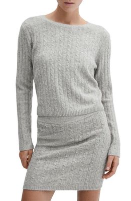 MANGO Crewneck Cable Sweater in Light Heather Grey