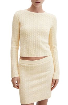 MANGO Crewneck Cable Sweater in Pastel Yellow
