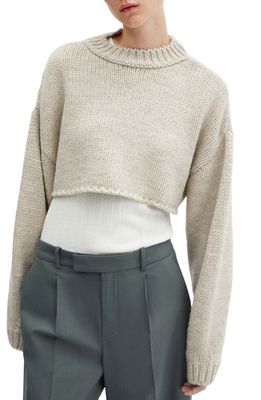 MANGO Crewneck Crop Sweater in Light/Pastel Grey