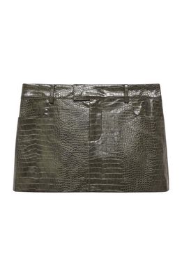 MANGO Croc Embossed Faux Leather Miniskirt in Khaki