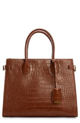MANGO Croc Embossed Faux Leather Tote Bag in Brown