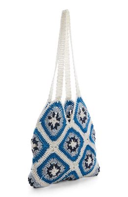MANGO Crochet Granny Squares Bucket Bag in Blue