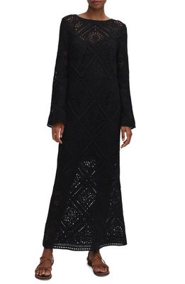 MANGO Crochet Long Sleeve Maxi Dress in Black