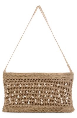 MANGO Crochet Shell Detail Shoulder Bag in Beige
