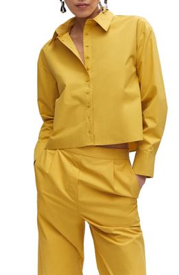 MANGO Crop Cotton Button-Up Shirt in Mustard