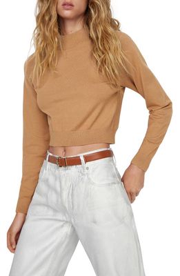 MANGO Crop Sweater in Medium Brown