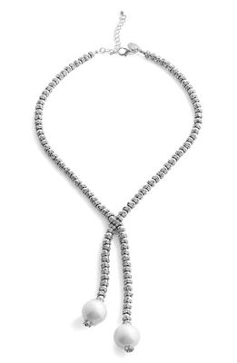 MANGO Crystal & Imitation Pearl Y-Necklace in Silver