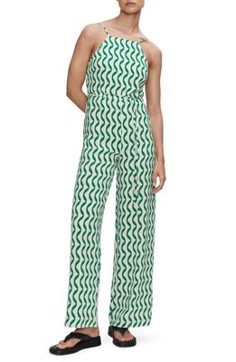 MANGO Cutout Back Belted Jumpsuit in Green