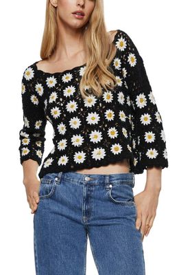 MANGO Daisy Crochet Sweater in Black