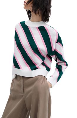 MANGO Diagonal Stripe Mock Neck Sweater in White/Green/Pink