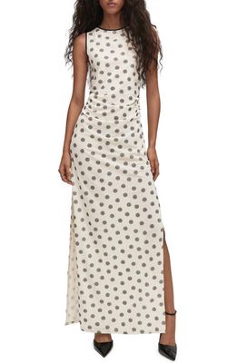 MANGO Dot Print Open Back Maxi Dress in Off White