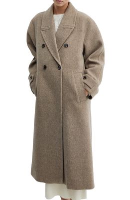 MANGO Double Breasted Oversize Coat in Medium Brown