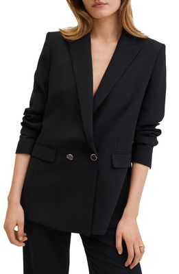 MANGO Double Breasted Suit Blazer in Black