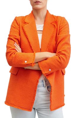 MANGO Double Breasted Tweed Blazer in Orange