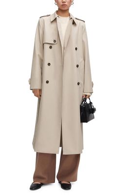 MANGO Double Breasted Water Repellent Trench Coat in Light Pastel Grey