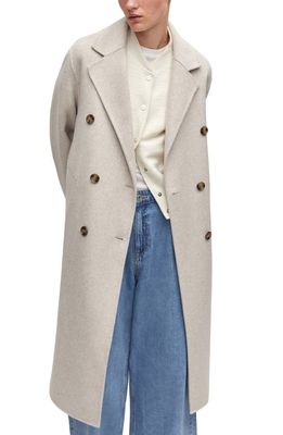 MANGO Double Breasted Wool Blend Coat in Lt Pastel Grey