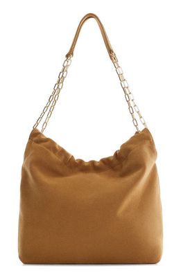 MANGO Double Strap Leather Hobo Bag in Medium Brown