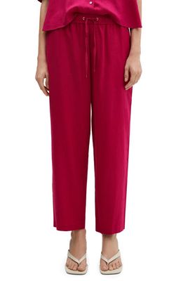 MANGO Drawstring Linen Blend Pants in Fuchsia