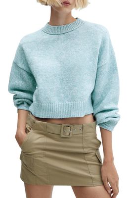 MANGO Drop Shoulder Crop Sweater in Sky Blue