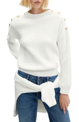 MANGO Embellished Button Sweater in Off White