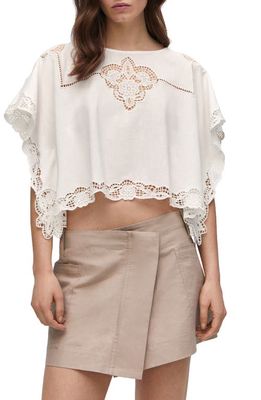 MANGO Embroidered Crop Shirt in Off White