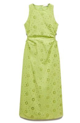 MANGO Embroidered Cutout Sleeveless Eyelet Dress in Pastel Green