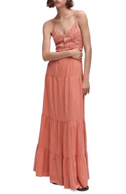 MANGO Embroidered Maxi Dress in Coral Red