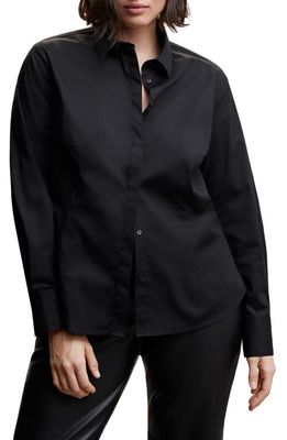 MANGO Essential Stretch Poplin Button-Up Shirt in Black