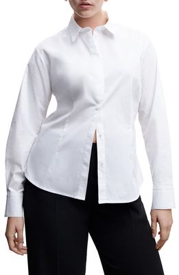 MANGO Essential Stretch Poplin Button-Up Shirt in Off White