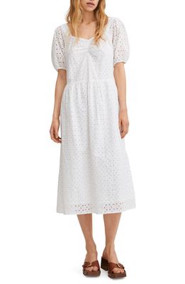 MANGO Eyelet Embroidery Cotton Midi Dress in White