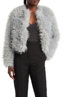 MANGO Faux Fur Crop Jacket in Medium Blue