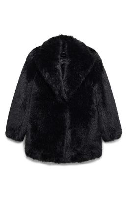 MANGO Faux Fur Midi Coat in Black