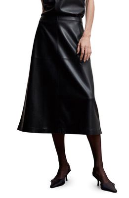 MANGO Faux Leather A-Line Skirt in Black