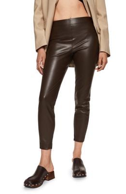 MANGO Faux Leather Ankle Crop Leggings in Chocolate