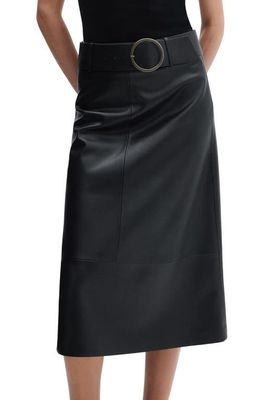 MANGO Faux Leather Belted Midi Skirt in Black